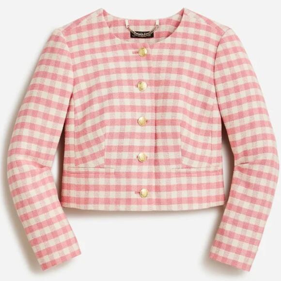 J. CREW Louisa Lady Jacket in Pink Gingham Terry Tweed Size 8 - Picture 2 of 12